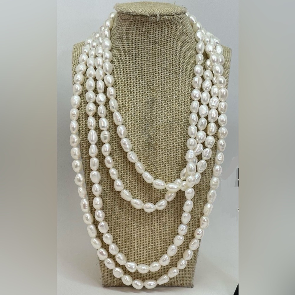 IPS 78” White Baroque Pearl Necklace w/ 925 Sterling Lobster Clasp